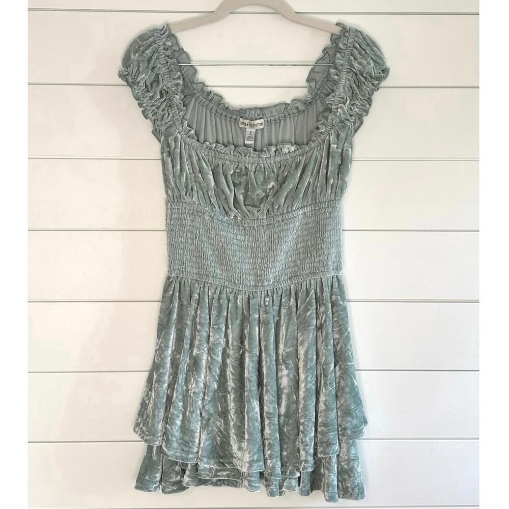 Urban Outfitters S velvet romper / square neckline / smocked bodice / skort NEW